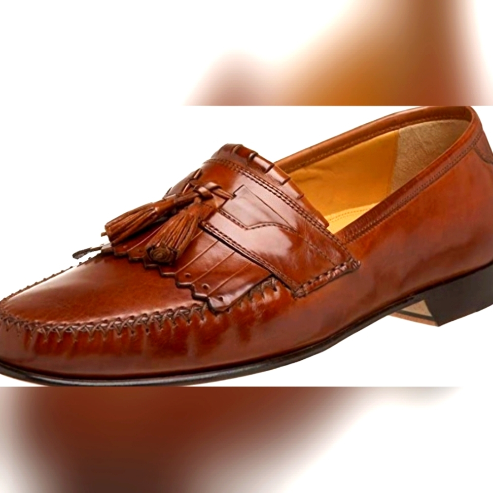 New Johnston & Murphy Cellini Tan Calfskin Kiltie Loafer Shoes sz 14